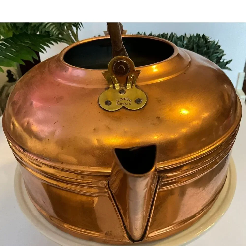 Vintage Solid Copper Tea Kettle Tea Pot Wood Handle No Lid Farmhouse Decor